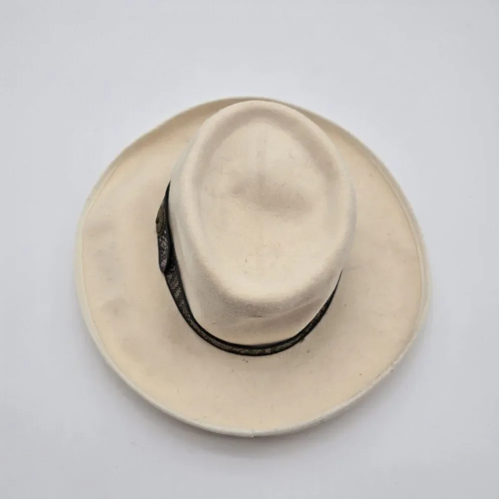 Vintage Wool Hat Mens M Cream Southwestern Cowboy Fedora Felted Conch Union